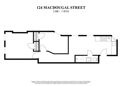 2D floor plan for 2 bedroom one bathroom at 124 Mac Dougal Street New York